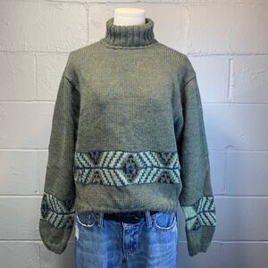 Indigenous One Weave Alpaca Wool Turtleneck Sweater Sage Green Women's XL